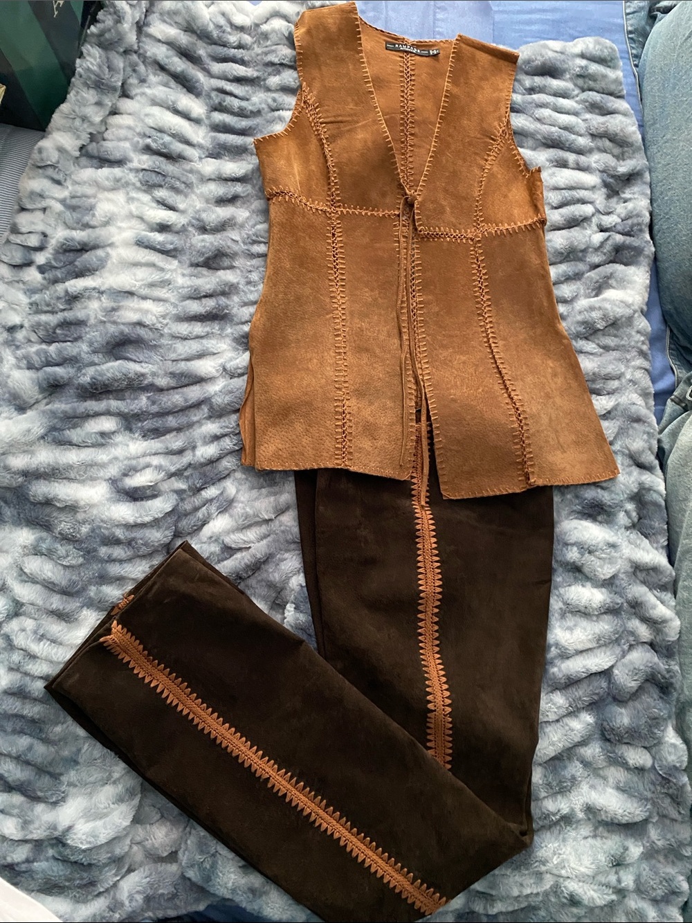 VINTAGE Rampage Suede Bootcut Pants in Dark Brown with Tan Suede Vest